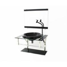 Imagem de Gabinete Com Cuba Para Banheiro De Vidro Iq 60cm Inox Com Cuba Chapeu - 