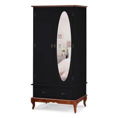 Imagem de Guarda Roupa Solteiro Com Espelho 2 Portas 1 Gaveta 60406E Linz Móveis - Preto/Imbuia