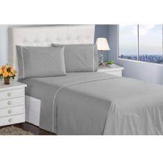 Imagem de Jogo De Lençol 400 Fios 3 Peças Prata Ponto Palito Casa Dona