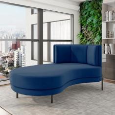 Imagem de Sofá Chaise Lado Esquerdo Downey Sala de Estar Veludo Azul G15 - Gran Belo