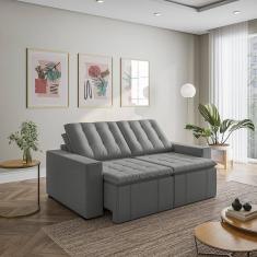 Imagem de Sofá Cama Retrátil e Reclinável 3 Lugares 200cm em Veludo com Molas e Braço Reto Palmeira Cabecasa M Cinza