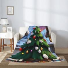 Imagem de Árvore de Natal para casa de neve flanela leve cama sofá viagem acampamento cobertor cobertor de veludo macio pelúcia cobertor decorativo fofo todas as estações