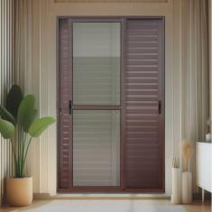 Imagem de Porta de Correr Venez. 3 Folhas Moveis 210 X 200 Elite com Fechadura Tetra Vidro Liso Corten