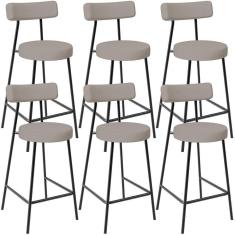 Imagem de Kit 06 Banquetas Baixa Para Cozinha Sala De Jantar Bancada Milão L02 Linho Bege