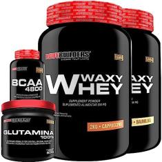 Imagem de KIT 2x Whey Protein Waxy Whey 2kg + Glutamina 500g + BCAA 4800 120 Cápsulas - Bodybuilders (Baunilha e Cappuccino)