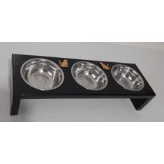 Imagem de Comedouro Com 3  Tijelas De Inox Facilita Higienização Para Gatos Tama