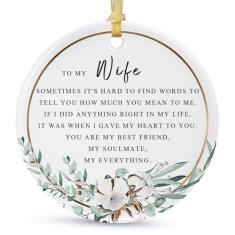 Imagem de Ornamento de Natal para esposa presente do marido, para minha esposa de cerâmica para pendurar para ela, enfeite de presente de cerâmica para esposa decorações de árvore de Natal com caixa de presente