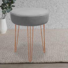 Imagem de Banqueta Puff Jullia Luxo 55cm Industrial Ferro Bronze Sintético Cinza - Ahazzo Móveis