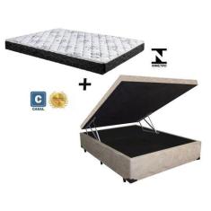 Imagem de Cama Box Baú Casal Resistence Suede Bege   + Colchão Casal Resistence
