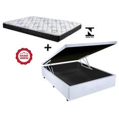 Imagem de Cama Box Baú Casal Sintético Branco + Colchão Casal Espuma D33 Com eps 20x138x188