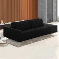 Imagem de Sofá Ilha Modulado Milos 232cm Puff Lateral Veludo Preto G33 - Gran Belo