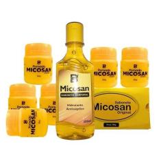 Imagem de Kit Clareador Micosan: 6 Pomadas + 1 Sabonete em Barra + 1 Sabonete Líquido - Remove Manchas, Olheiras e Auxilia na Cicatrização