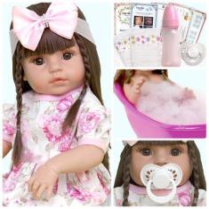 Imagem de Boneca Bebê Reborn Silicone Realista Recem Nascido 13 Itens - Cegonha
