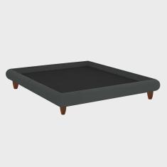 Imagem de Cama Queen Japonesa 176cm Pés Madeira Haru Veludo Cinza - Sallar Home
