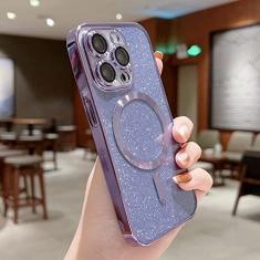 Imagem de Capa de telefone de carga sem fio galvanizada de luxo para iPhone 14 13 12 11 Pro Max Plus Soft Bumper Glitter Cover, roxo, para iphone 11Pro