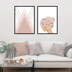 Imagem de Kit 2 Quadros Decorativos Menina com Pássaros 45x34cm