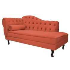 Imagem de Divã Recamier Sofá Juliana 140cm Lado Direito Suede Terracota Sala de Estar Recepção Quarto Escritório Capitonê Luis XV - AM Decor