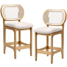 Imagem de Kit 2 Banquetas Baixa Bar Cozinha Sala de Jantar Betta L02 Mel Tela Linho Cru - Lyam Decor