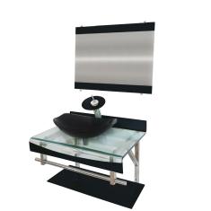 Imagem de Gabinete De Vidro 60Cm Curvado Duplo Inox Cuba Oval 