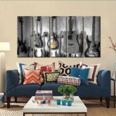Imagem de Quadro Decorativo Guitarras 140x65 em tecido 5 peças