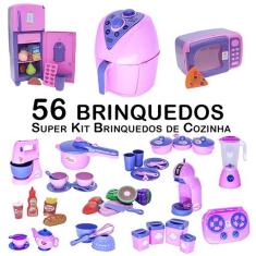 Imagem de Kit Infantil Comida Geladeira Fogão Microondas Panela 56p
