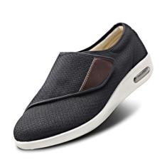 Imagem de Tênis feminino estiloso para diabéticos com suporte de arco, larguras extralargas, alça ajustável, fácil de colocar/tirar com 3 pares de palmilhas de substituição para suporte de pés inchados, Preto,