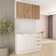 Imagem de Cozinha Modulada 2 Peças sem Tampo com Rodapé 1 Aéreo e 1 Balcão Ipanema Cabecasa Madeiramadeira Branco/Acácia