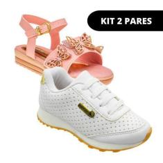 Imagem de Tenis Menina E Sandália Infantil - Kit 2 Pares Tam 23 Ao 34 - Sapatinh