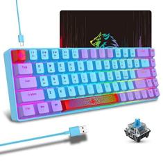 Imagem de Teclado mecânico 60% com fio, luz de fundo RGB compacto de 68 teclas, teclado pequeno para jogos, anti-fantasma, mouse pad colorido à prova d'água tipo C para Windows, laptop, PC, Mac (interruptor