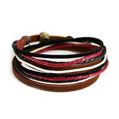 Imagem de Pulseira de couro genuíno FRD.2Y para mulheres e homens, pulseira ajustável de couro unissex multicamada com cordão multicolorido