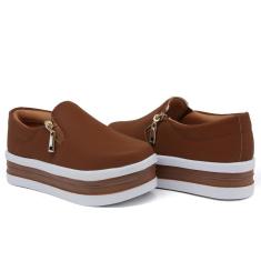 Imagem de Tênis Slip On Liso com Zíper Lateral Feminino Solado Alto em Borracha-Feminino