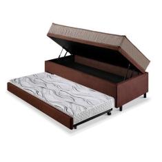 Imagem de Bicama Box Baú Solteiro Suede Marrom 88x188 Com Colchão Espuma Supreme