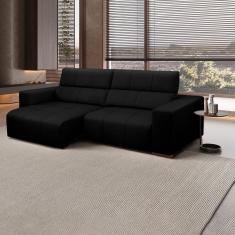 Imagem de Sofá Decorativo Barbosa 5 Lugares Sala De Estar 290cm Reclinável E Retrátil Couro Preto