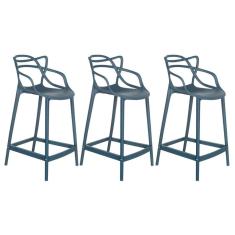 Imagem de Kit 3 Banquetas Médias 66Cm Azul Petróleo Azul Petróleo