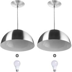 Imagem de 2 Lustres Pendente Meia Lua 30Cm Alumínio Escovado + Lampada