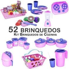Imagem de Kit Cozinha Infantil Mercado Fruta Pote Fogão Air Fryer 52Pç - Altimar