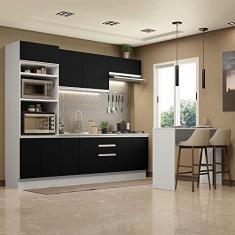 Imagem de Cozinha Completa Madesa Glamy 315002 com Armário, Balcão e Bancada (sem Tampo e Pia) - Branco/preto
