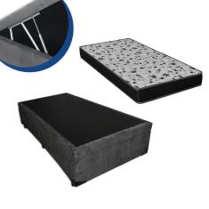 Imagem de Cama Box Baú Solteiro Colchão Espuma D33 Bordado +Box Cinza Suede 53x88x188