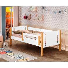 Imagem de Cama De Solteiro Mirela Branco/ Mel Com Grade De Proteção - Cor: Branco