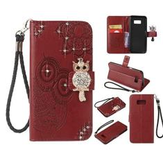 Imagem de BICHONG Capa compatível com Samsung Galaxy S8 Plus com glitter elegante coruja de cristal com alça de pulso carteira de couro magnética para mulheres flip capa de telefone para Samsung Galaxy S8 Plus