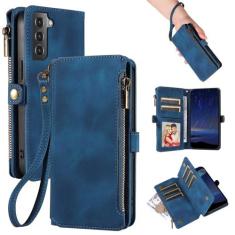 Imagem de ZONNAVI Capa carteira para Samsung Galaxy S21 FE, [bloqueio RFID] Capa de telefone de couro PU para mulheres e homens com zíper para cartão de crédito, alça de pulso à prova de choque capa flip para