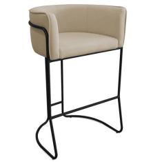 Imagem de Banqueta Alta Com Encosto Betina Base Preto Linho Areia - Casaepoltron