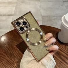 Imagem de Capa de celular luxuosa com glitter sem fio, capa macia para iphone 15 14 13 12 11 pro max plus, dourada, para iphone 12