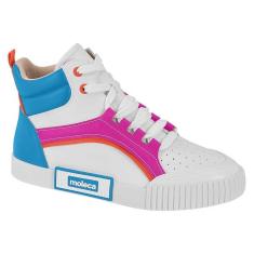 Imagem de Tênis Feminino Cano Médio Branco Azul Pink Laranja Moleca 5740.205-Feminino
