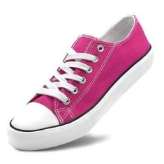 Imagem de Tênis unissex de lona casual de cano baixo com cadarço para mulheres e homens, confortável, leve, clássico, moderno, popular 2024, Zapatillas Casual De Lona De Moda para Hombre Y Mujer, Vermelho rosa,