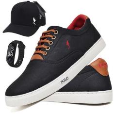 Imagem de Tênis Masculino Casual Conforto + Boné + Relógio Kit 3 - Polo Blu, 45,