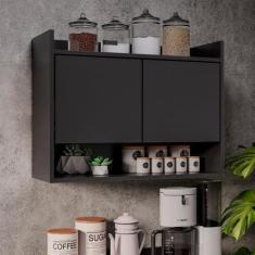 Imagem de Armário Aéreo de Cozinha Multiuso com 2 Portas e Nicho Cecília Preto -