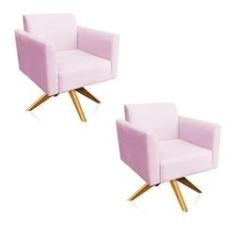 Imagem de Kit 02 Poltronas Giratória Marisa Suede  Bebê Base Madeira MA30 D'Rossi