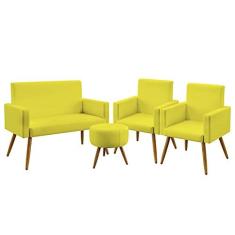 Imagem de Kit Poltrona Namoradeira e 2 Poltronas Decorativas Nina Puff Solar Suede  Aradecor