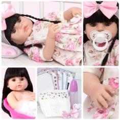 Imagem de Boneca Reborn Realista Menina Morena Princesa Com 13 Itens
